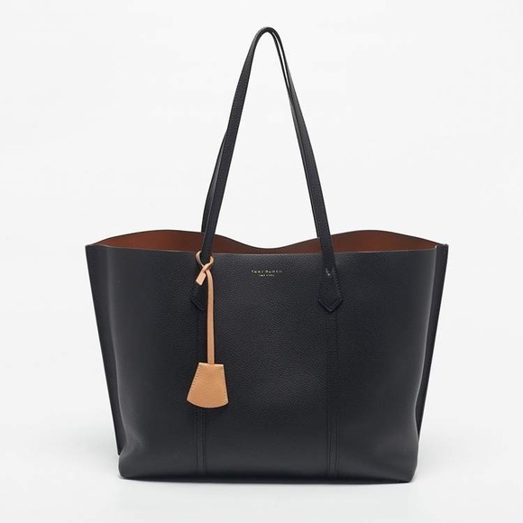 Tory Burch Black Pebbled Leather Large Triple Compartment Perry Tote Tan - Picture 1 of 12